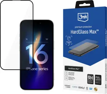 Xham i temperuar për ekran, 3mk HardGlass Max, për iPhone 16 Pro, me kornizë të zezë