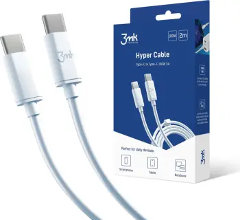 Kabllo USB-C në USB-C 3mk Hyper Silicone Cable, 2m, 100W, e bardhë