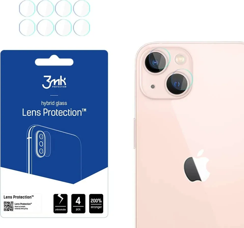 Mbrojtës kamere 3MK Camera Protection për iPhone 14, xham hibrid, 0.2mm, transparent - 1