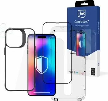Set mbrojtës 3MK për Apple iPhone 14 Pro Max, 4 në 1, xham mbrojtës, këllëf dhe mbrojtje kamere, transparent