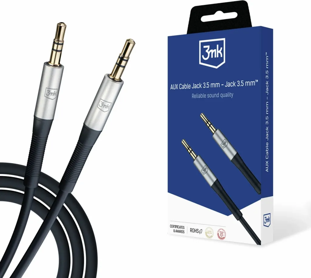 Kabllo AUX 3mk Protection, 1m, mini jack 3.5 mm, e zezë - 1
