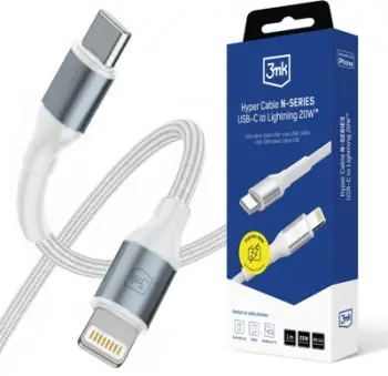 Kabllo USB 3MK Hyper Cable N-Series, USB-C në Lightning, 1m, 20W, e bardhë