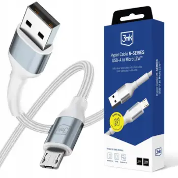 Kabllo karikimi 3MK Hyper N-Series, USB në Micro USB, 1m, 12W, e bardhë