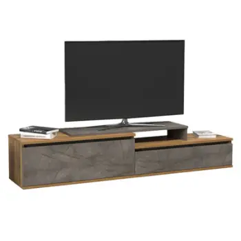 Mobilje TV LEIS FH18186 melaminë, ngjyrë druri natyral dhe mermeri gri, 180x35x42 cm