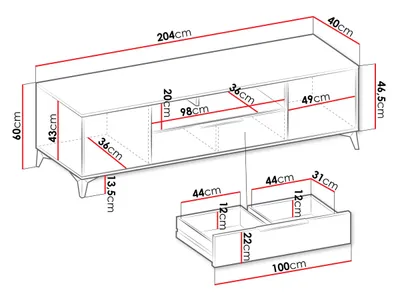 Komodë për TV Siprynt 2D1SZ (204 x 60 x 40) - 4