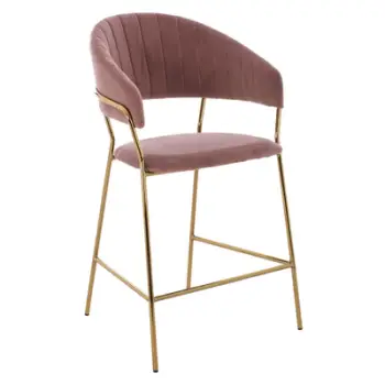 Karrige për bar, mesatare, FH8734.02, kadife ngjyrë rozë e pluhurosur, kornizë e artë, 60x55x100 cm, set prej 2 copë