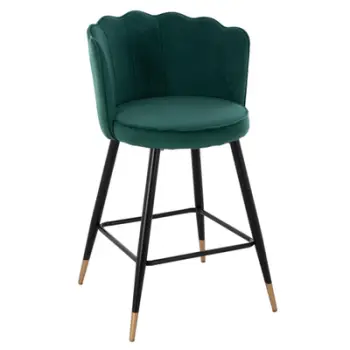 Karrige për bar mesatare, FH8736.03, kadife e gjelbër, kornizë metalike, 50x50x90 cm., set prej 2 copë