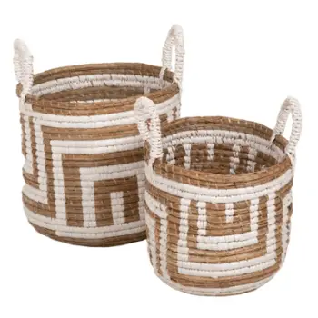 Set 2 copë shporta dekorative FH7846.01 bari Mendong ngjyrë natyrale-bardhë Φ36x32-40Hcm
