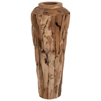 Vazo dekorative për dysheme, copa druri tik, ngjyrë natyrale, Φ60x120H cm