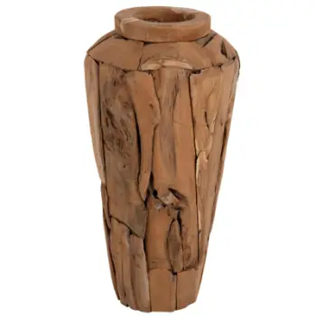 Vazo dekorative për dysheme, copa druri teak të ricikluara, ngjyrë natyrale, Φ40x80H cm