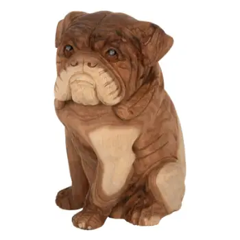 Dekor për dysheme, bulldog, dru suar, ngjyrë natyrale, 26x27x40H cm