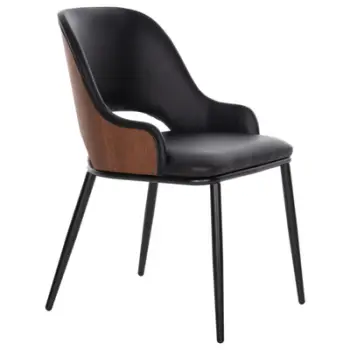 Karrige ngrënieje DELF FH9617.03 PU e zezë-këmbë metali të zeza-shpinë druri në ngjyrë arre 48x55x76Hcm., set prej 2 copë