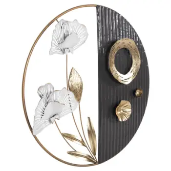 Dekor muror i rrumbullakët, FH4202, metal, ngjyrë ari-zi-bardhë, Φ60 cm