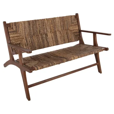 Divan për jashtë 2-vendësh, dru teak, litar banane, 120x76x68,5 cm - 1