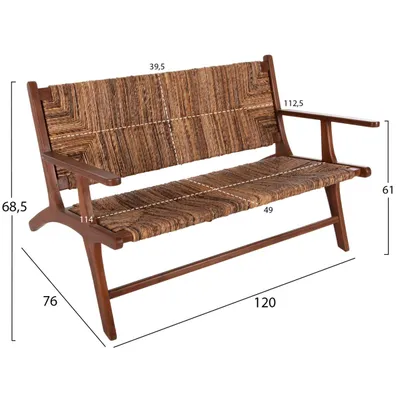 Divan për jashtë 2-vendësh, dru teak, litar banane, 120x76x68,5 cm - 2