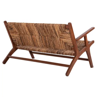 Divan për jashtë 2-vendësh, dru teak, litar banane, 120x76x68,5 cm - 5