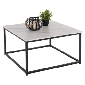 Tavolinë kafeje BRAYLEN FH8942.12 katrore melamine me pamje mermeri të bardhë - bazë e zezë 75x75x43H cm