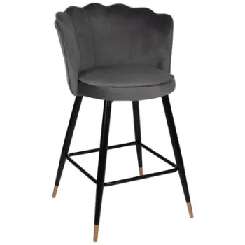 Karrige për bar VESNA FH8736.01, kadife gri, kornizë metalike e zezë, 50x50x90H cm., set prej 2 copë