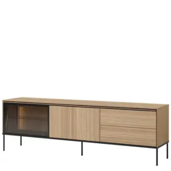 Komodë TV 197 cm me 1 vitrinë dhe 2 sirtarë, me ndriçim VISSO VI-08, kaftë