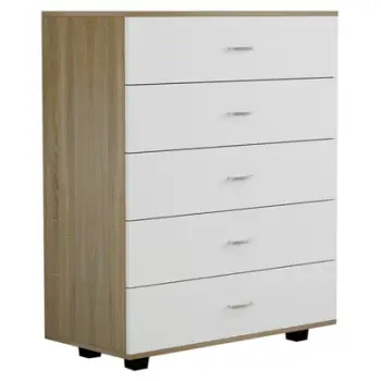 Komodinë melamine THORG FH8995.04 me 5 sirtarë, Sonama-Bardhë, 80Χ40Χ100H cm