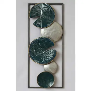 Dekor metalik për mur FH7166, ngjyrë petrol dhe qymyr me detaje ari & argjendi, 20x3.5x50 cm