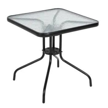 Tavolinë e jashtme katrore FIGO FH5036.03, metal i zi dhe sipërfaqe tavoline prej xhami, 70x70x70H cm