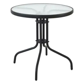 Tavolinë e rrumbullakët LIMA, metalike, ngjyrë e zezë, me sipërfaqe xhami të kalitur, FH5146.03, Φ70Χ70Hcm