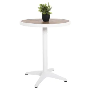 Tavolinë e rrumbullakët alumini ALEXA FH6086.02, sipërfaqe polywood ngjyrë natyrale, Φ60x73H cm