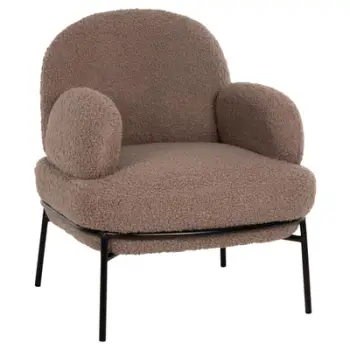 Karrige AGNES FH9525.25 ngjyrë kafe e çelët boucle, këmbë metali të zeza, 74x71x83H cm.