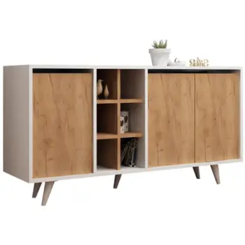 Bufe melamine e bardhë me dyer arre 140x40x86Hcm.FH9432.01