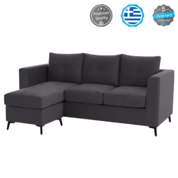 Divan qoshe, gri, këmbë të larta, 2 pjesë, i kthyeshëm