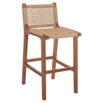 Karrige për bar me mbështetëse për jashtë, dru tik dhe litar, FH9381.01, 40x53x89H cm