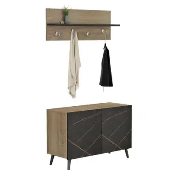 Set mobiljesh për hyrje DELPHINE FH8876.12 melaminë në ngjyrë mermeri të zi-dru natyral 80x31,3x41,5Hcm