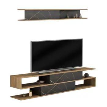 Kompleti i mobiljeve për TV, BIRGITTA, FH8903.12, melaminë, natyrale-mermer i zi, 181x31,5x39,6H cm