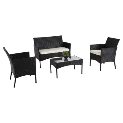 Set salloni për jashtë 4 pjesë STASIA FH6089.04 ratan sintetik në të zezë-jastëkë në bezhë - 1