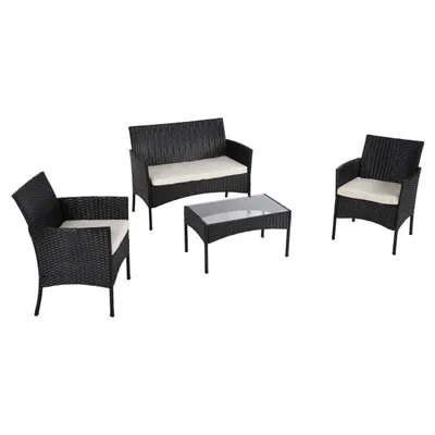 Set salloni për jashtë 4 pjesë STASIA FH6089.04 ratan sintetik në të zezë-jastëkë në bezhë - 5