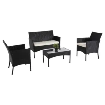 Set salloni për jashtë 4 pjesë STASIA FH6089.04 ratan sintetik në të zezë-jastëkë në bezhë