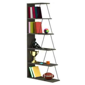 Raft librash MINI TARS FH2241.13, melaminë gri ulliri, shufra metali të zeza, 65x22-24x146H cm