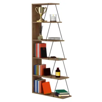 Raft librash MINI TARS, melaminë lisi natyral, shufra metali të zeza, 65x22-24x146H cm