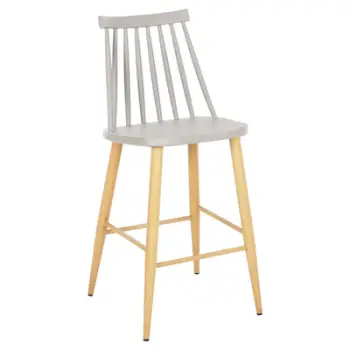 Karrige për bar mesatare VANESSA FH9300.10, polipropilen gri dhe metal, dru natyral, 45x48x96H cm., set prej 2 copë
