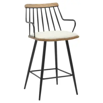 Karrige për bar, lartësi mesatare, JUDI, FH9985.02, metal i zi, pëlhurë ecru, 48x52x92H cm