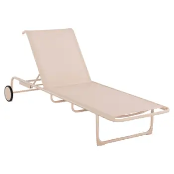 Shezlong alumini RIBEN me pëlhurë Teslin & rrota FH6293.04 ngjyrë kapuçino 210x78x91Hcm