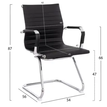 Karrige për konferencë BOSS FH1023.31 me krahë, ngjyrë e zezë PU, këmbë metalike kromi, 54x56x87H cm, set prej 2 copë