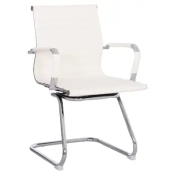 Karrige konferencash BOSS FH1023.32 me krahë, PU e bardhë, këmbë metalike kromi, 54x56x87H cm, set prej 2 copash