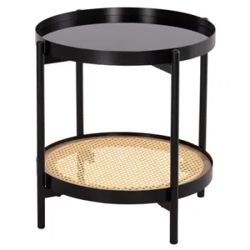 Tavolinë anësore SEITZ FH18031, sipërfaqe qelqi, metal, rattan, Φ50x55.5Hcm