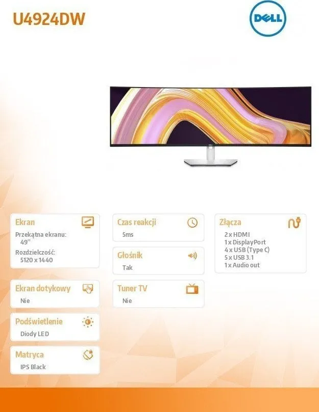 Monitor Dell UltraSharp U4924DW, 49'', 5120 x 1440, i bardhë - 7