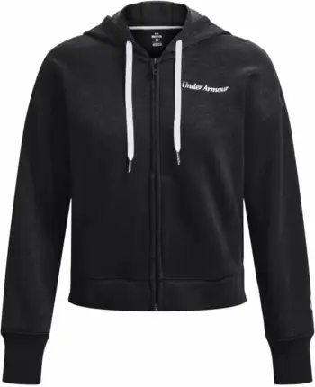 Bluzë me kapuç Under Armour Essential Fleece Script FZ, pambuk poliester, me zinxhir të plotë, e zezë
