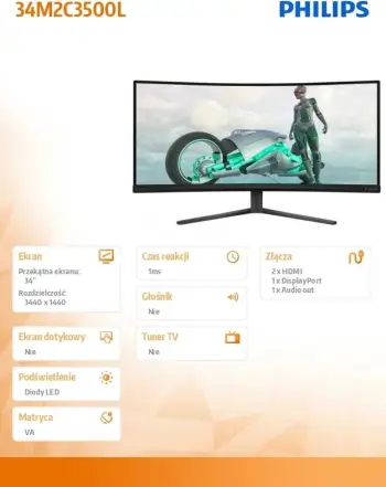 Monitor Philips Evnia 34M2C3500L/00, 34", UWQHD, i zi