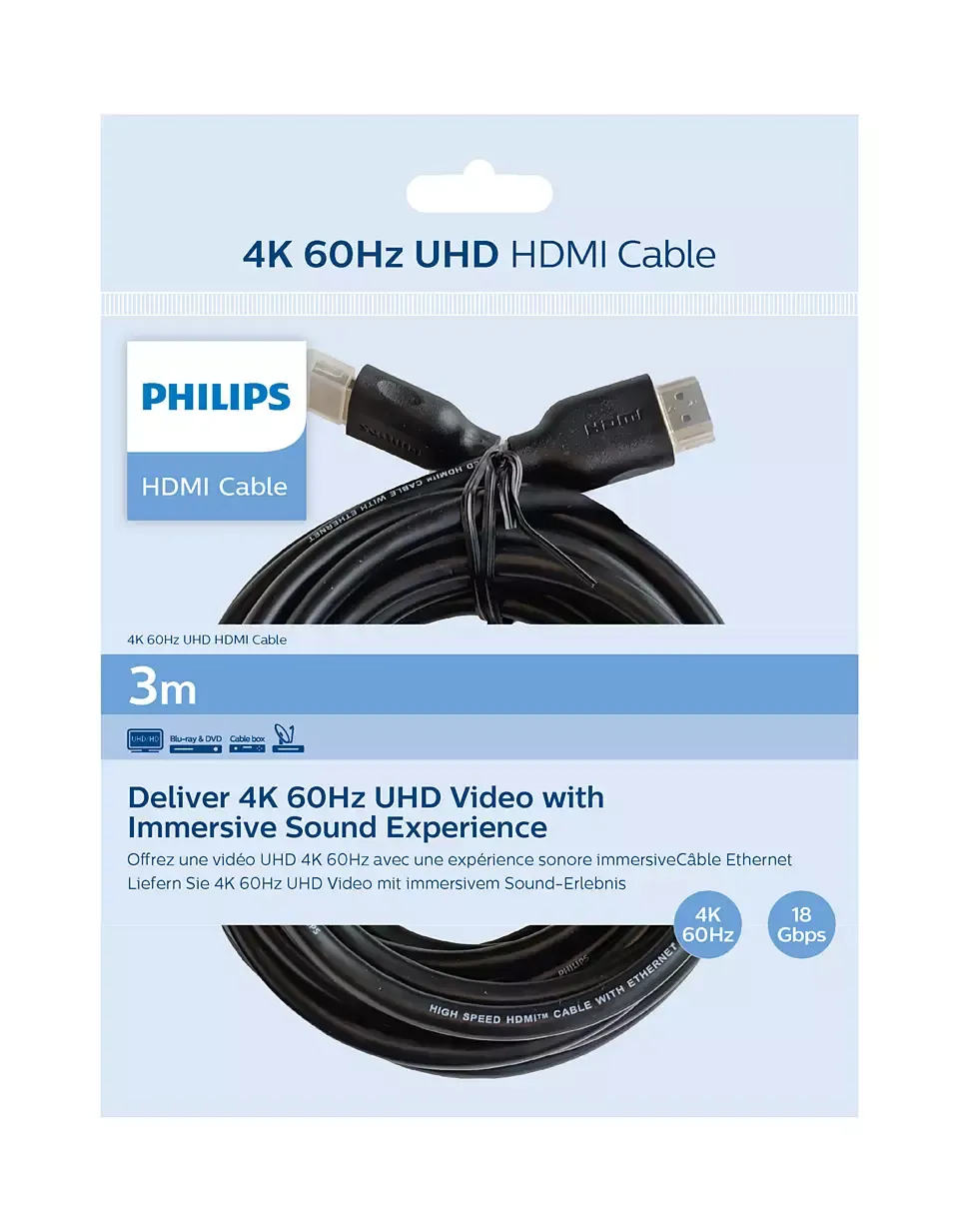 Kabllo HDMI Philips SWV5531/00, 3m, 4K, me ethernet, e zezë - 2