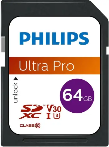 Kartë memorie Philips FM64SD65B, 64GB SDXC, UHS I Class 10, e zezë